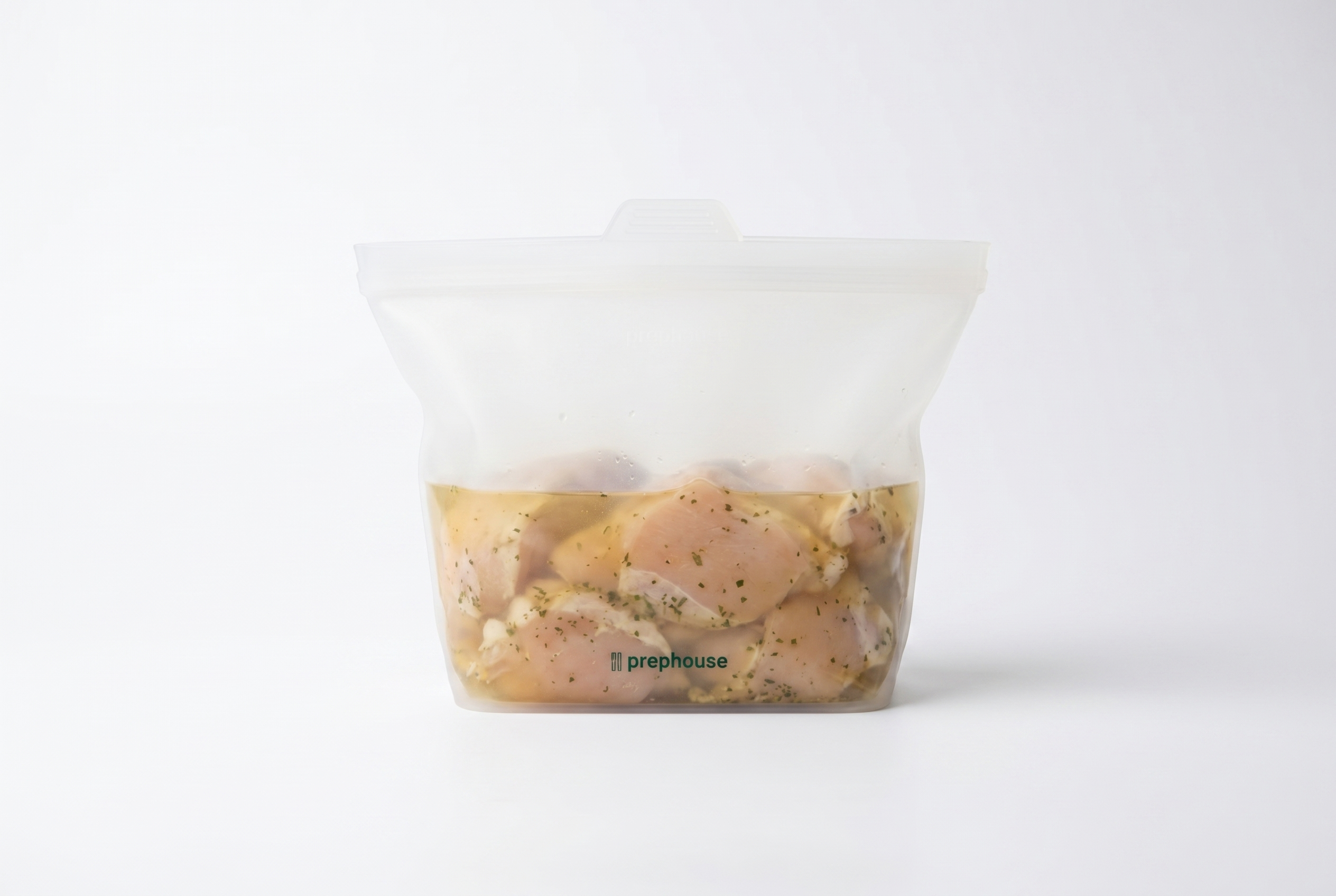 Silicone bag with marinated chicken — leakproof for marinades