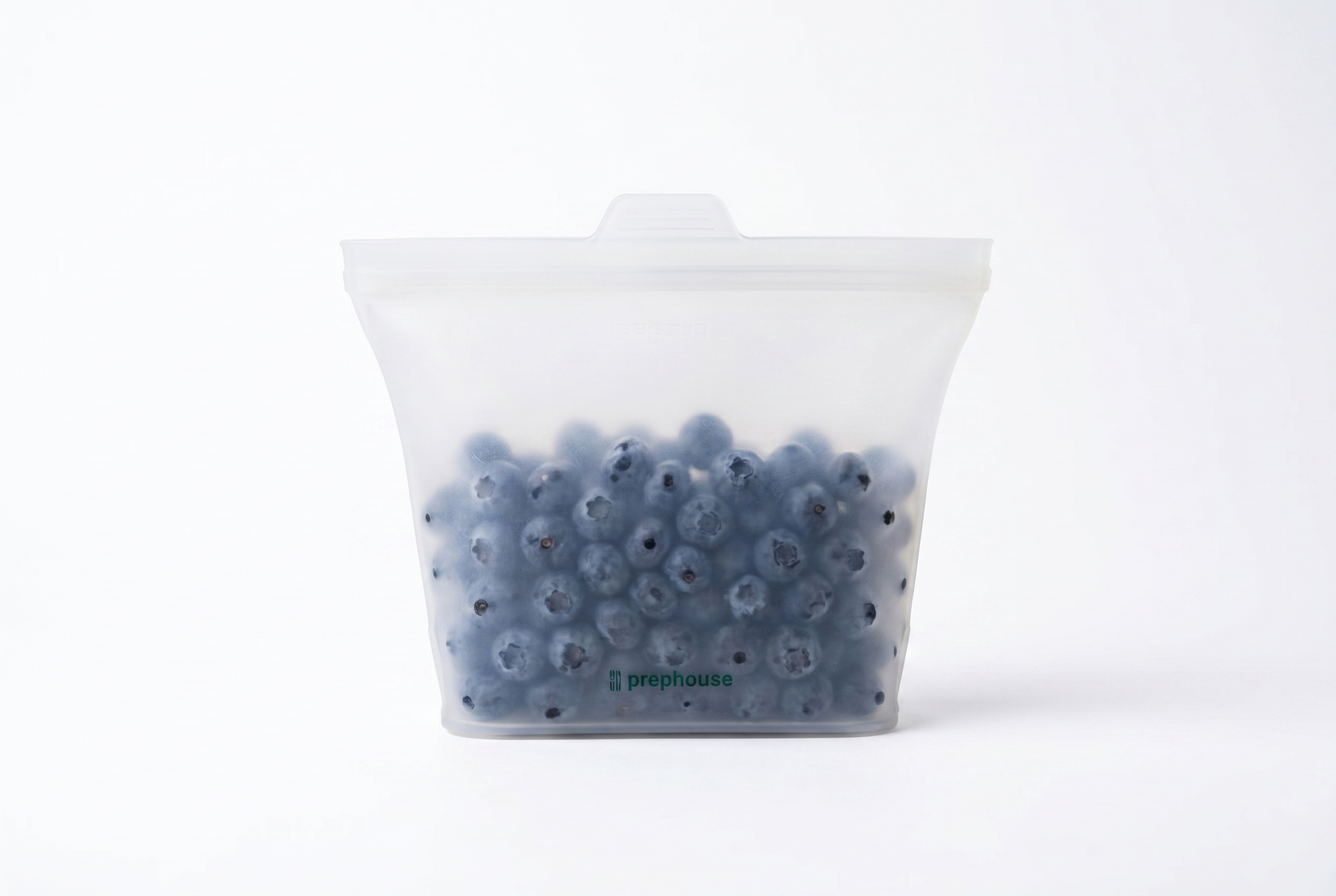 Silicone bag full of fresh blueberries