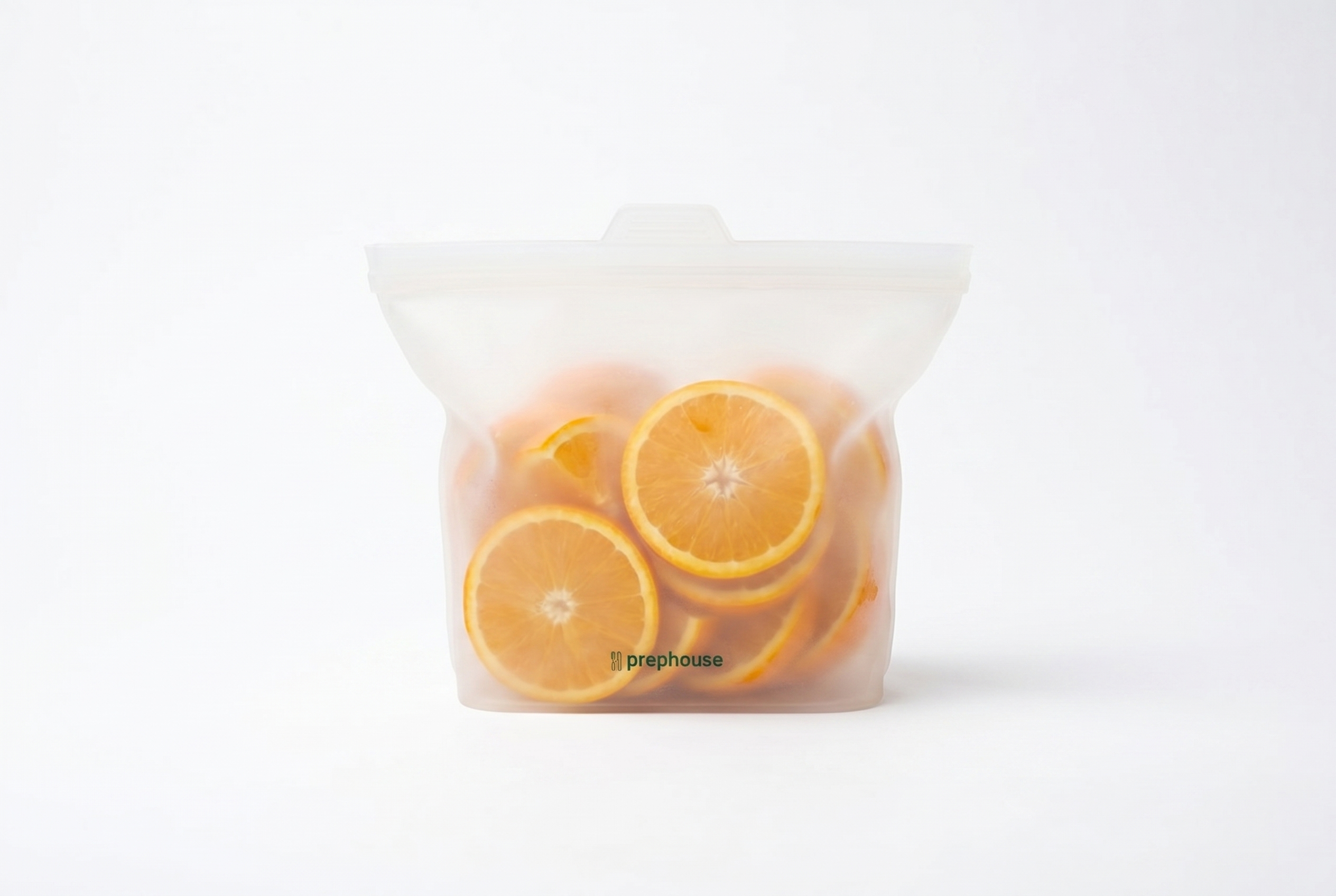 Silicone bag filled with fresh orange slices — see-through clarity